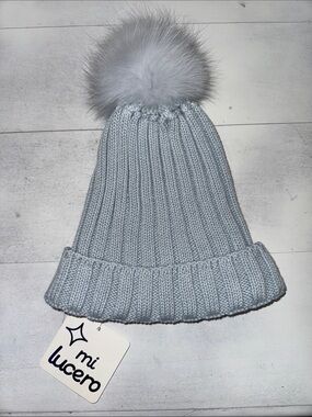 NWT Mi Lucero Toboggan Hat with Pom, Light Blue size 6